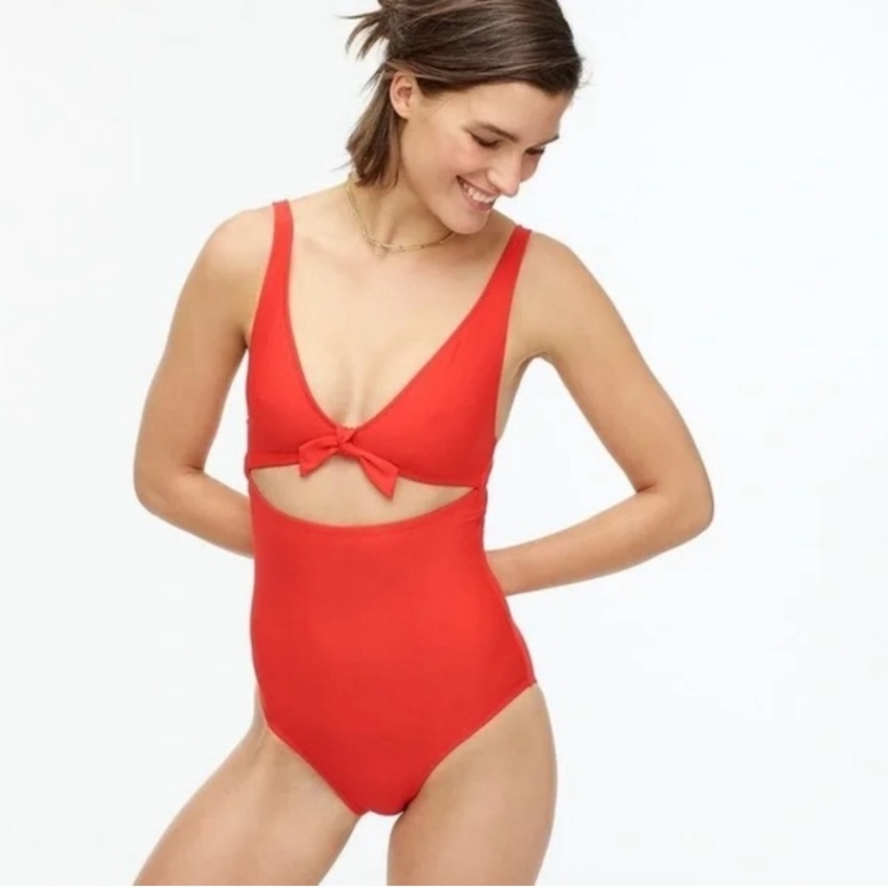 J. Crew Tie-front Cutout One-Piece Swimsuit in Red
